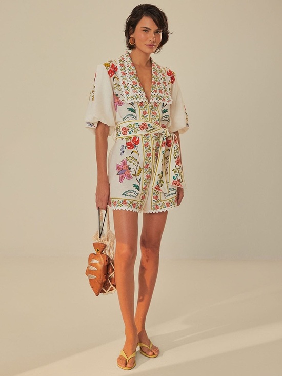 FARM Rio Pants - Farm Rio Off-White Floral Insects Romper